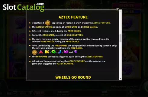 Aztec feature screen. Wheels Go Round Sun Dynasty slot