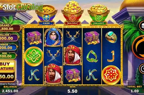Game screen. Gold Trio: Sinbad's Riches slot