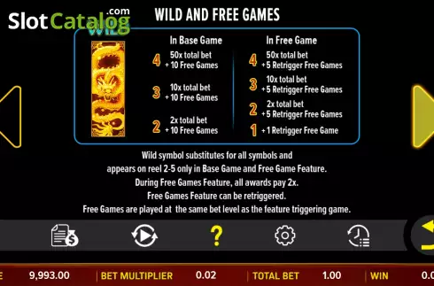 Game Features screen. Golden Dragon Fa Fa Fa slot