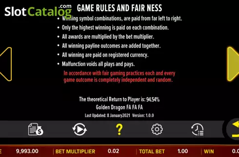 Game Rules screen 2. Golden Dragon Fa Fa Fa slot