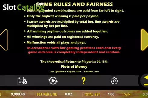 Game Rules screen. Plots of Money slot