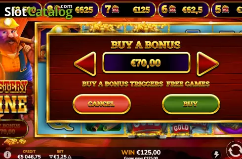 Buy Feature Screen. Mystery Mine slot