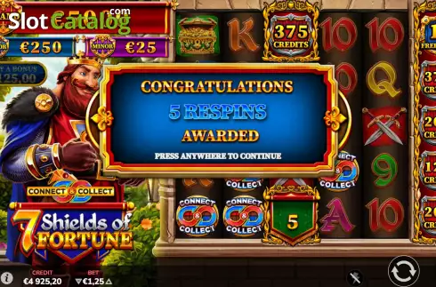Respins Win Screen. 7 Shields of Fortune slot