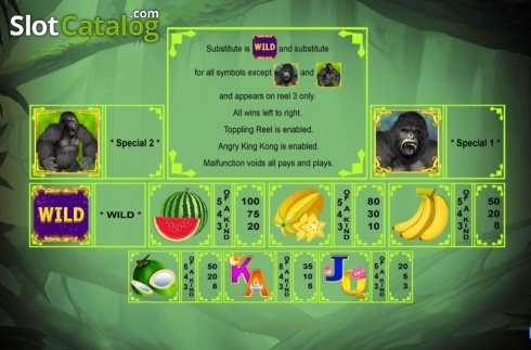 Paytable. King Kong (August Gaming) slot