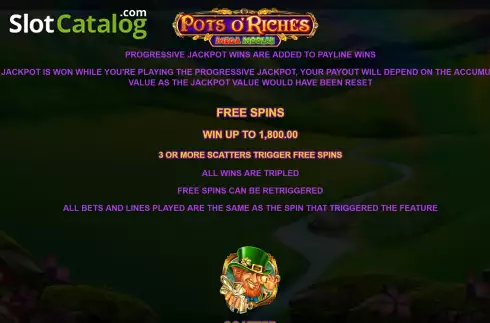Game Features Screen 3. Pots O’Riches Mega Moolah slot