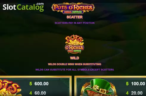 Game Features Screen 4. Pots O’Riches Mega Moolah slot
