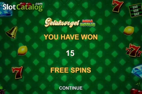 Free Spins Win Screen. Geluksvogel Mega Moolah slot