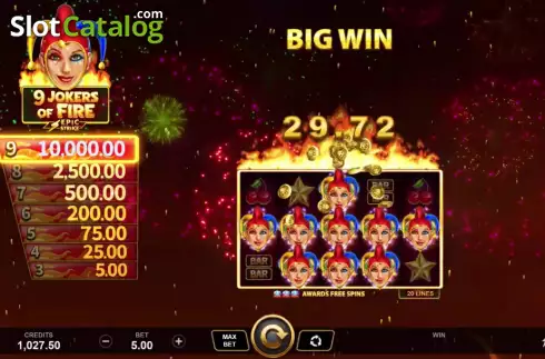 Big Win screen. 9 Jokers of Fire slot