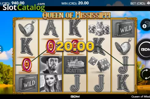 Win screen. Queen of Mississippi slot