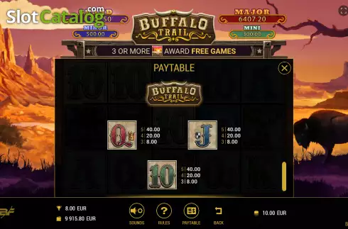 Paytable screen 3. Buffalo Trail (BF games) slot