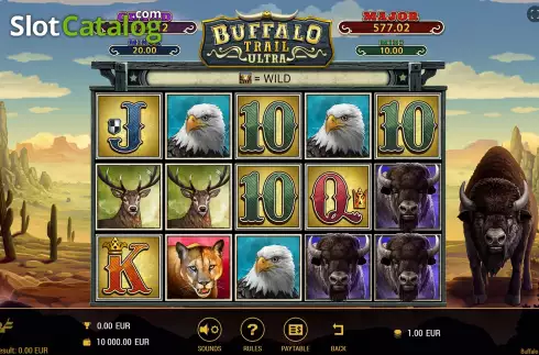Game Screen. Buffalo Trail Ultra slot