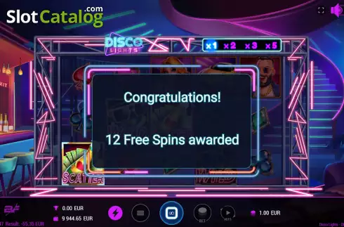 Free Spins Win Screen. Disco Lights slot