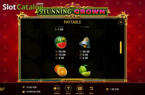 PayTable screen 2. Stunning Crown slot