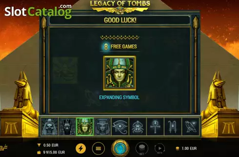 Free Spins screen. Legacy of Tombs slot