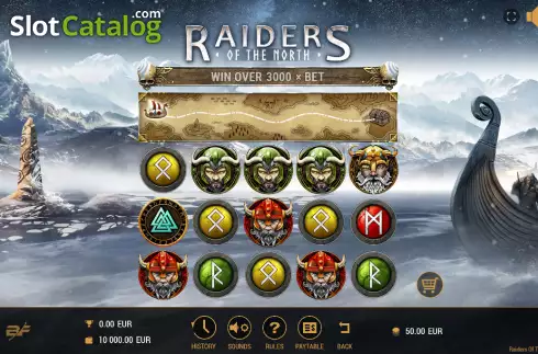Reels screen. Raiders Of The North slot