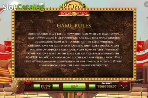 Schermo3. Rome Warrior (BF games) slot
