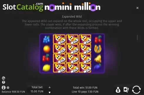 Expanded Wild Feature screen. Nomini Million slot