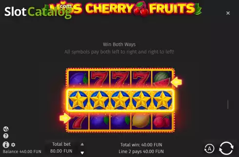 Win Both ways screen. Miss Cherry Fruits slot