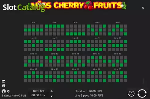 Paylines screen. Miss Cherry Fruits slot