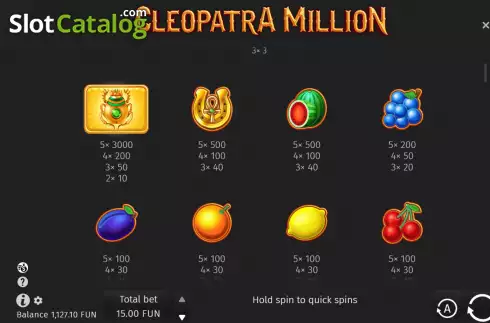 Bildschirm6. Cleopatra Million slot