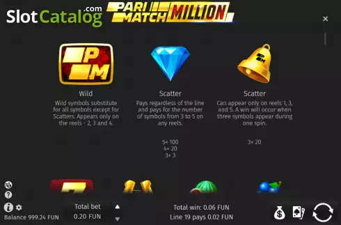 Special symbols screen. Parimatch Million slot