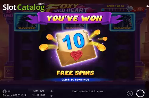 Free Spins Win Screen. Foxy Wild Heart slot
