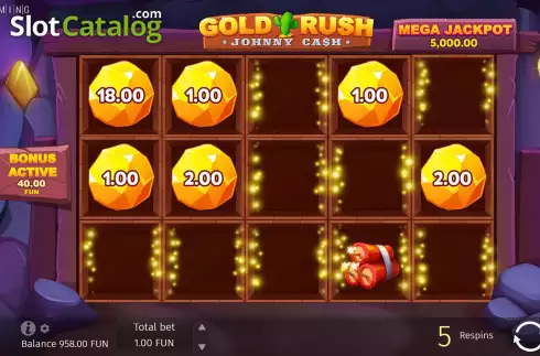 Bonus Gameplay Screen. Gold Rush With Johnny Cash slot