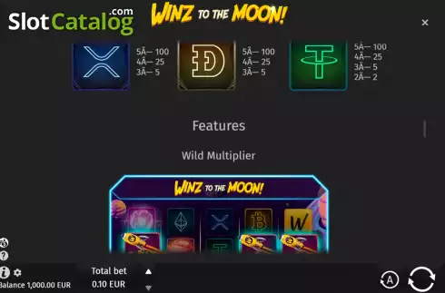 Paytable screen 3. Winz to the Moon slot