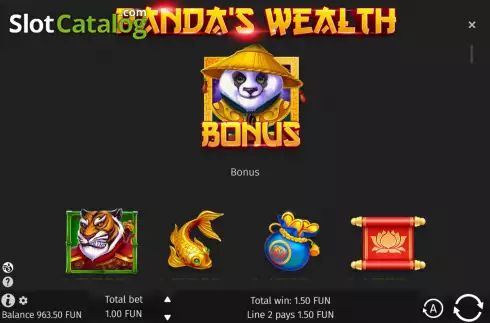 PayTable screen. Pandas Wealth slot