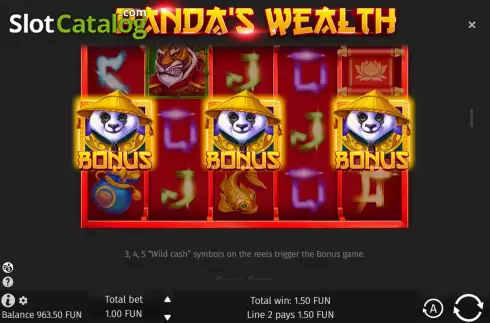 Game Features screen. Pandas Wealth slot