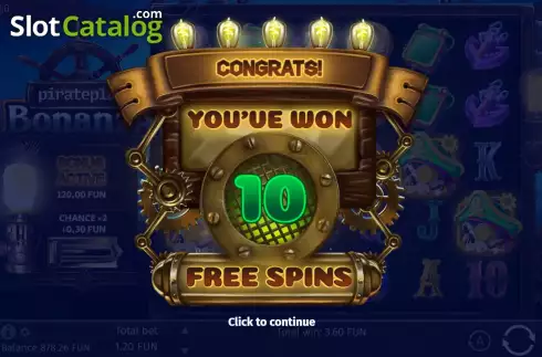 Free Spins screen. Pirateplay Bonanza slot