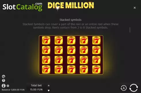 Stacked symbols screen. Dice Million slot