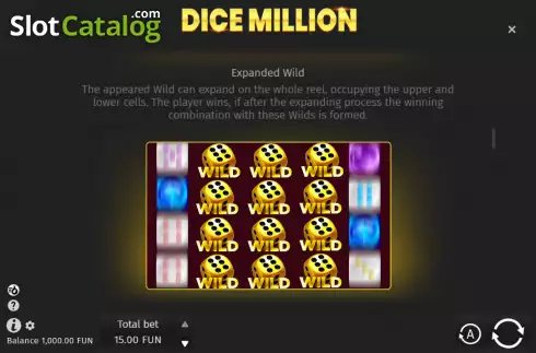Expanded Wild screen. Dice Million slot