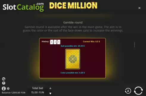 Gamble screen. Dice Million slot