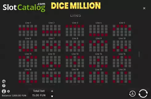 Paylines screen. Dice Million slot