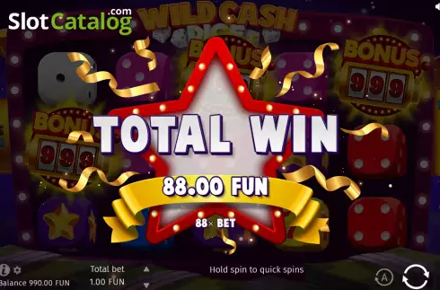 Win Bonus Game screen. Wild Cash Dice slot