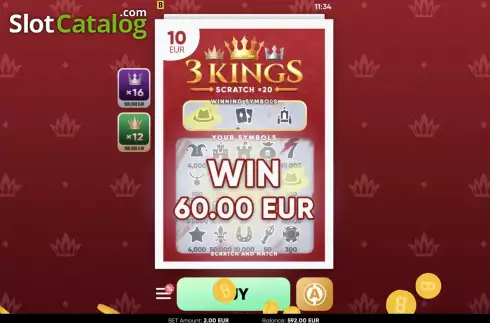 Win screen. 3 Kings Scratch slot