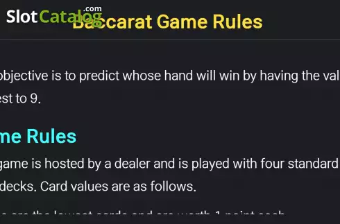 Game Rules screen. Baccarat Private slot