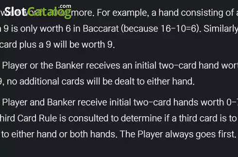 Game Rules screen 5. Baccarat Private slot