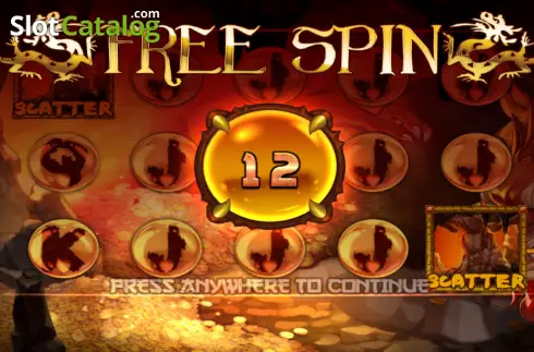 Free Spins screen. Gold Dragon slot