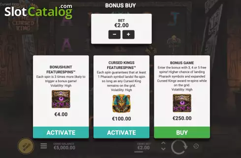 Buy Feature Menu. The Cursed King slot