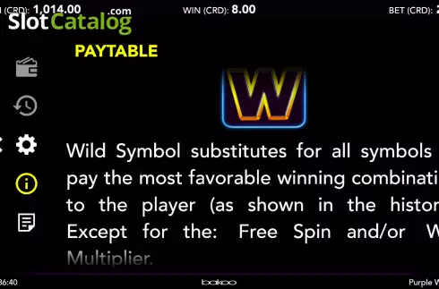 Wild symbol screen. Purple Win JP slot