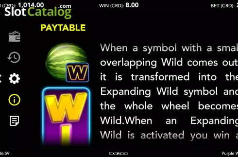 Expanding Wild symbol screen. Purple Win JP slot