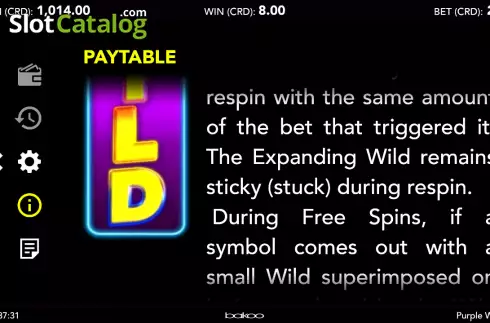 Expanding Wild symbol screen 2. Purple Win JP slot