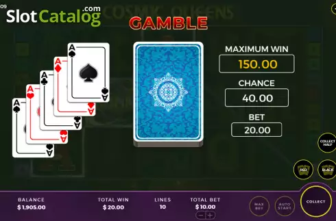 Card gamble screen. Cosmic Queens slot