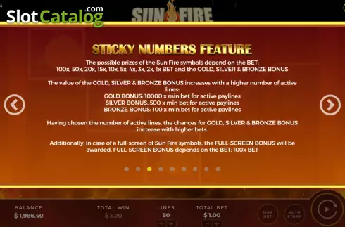 Game Features screen 3. Sun Fire slot