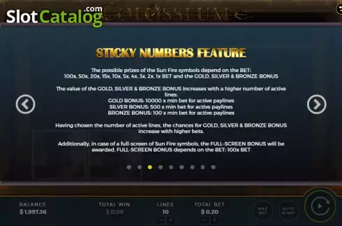 Sticky number feature screen 2. Colosseum slot