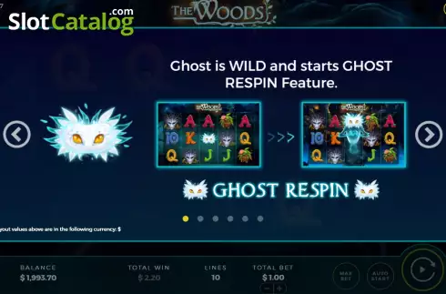 Game Features screen. The Woods slot