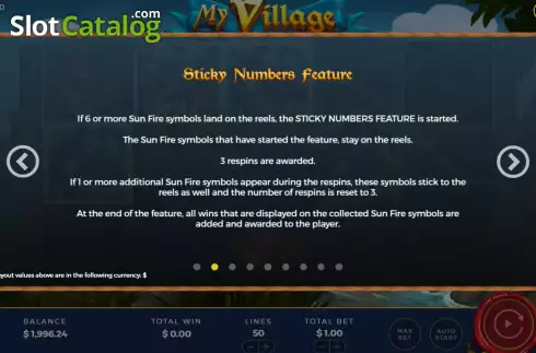 Game Features screen 2. My Village slot
