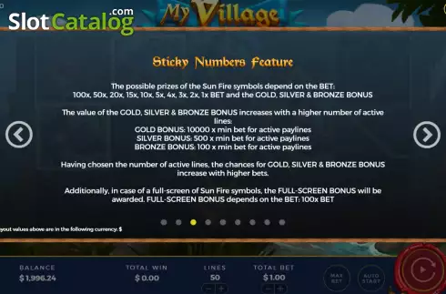 Game Features screen 3. My Village slot